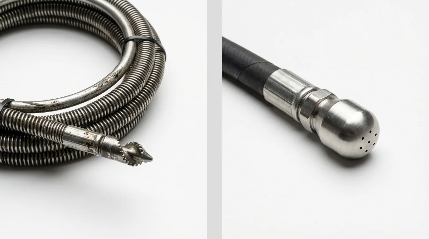Drain snake cable and hydro jetting nozzle used for drain cleaning in Macon, IL